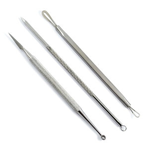Outils professionnels en acier inoxydable pour l'extraction des points noirs, 3 pièces, ensemble d'extraction des boutons et de l'acné, soin de la peau du visage, manuel, réutilisable - Product Image 1