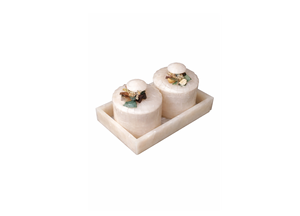 Juego de 2 tarros de resina Premium de lujo con tapa y bandeja para decoración moderna del hogar, adorno elegante, tarro de almacenamiento real con diseño texturizado - Product Image 5