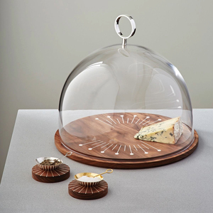 Support à gâteau en bois avec dôme en verre, plateau de service pour desserts, plateau de présentation de fromages pour la table à manger - Product Image 1