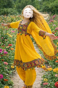 Vestido Étnico Infantil de Algodón Bordado en Amarillo, Manga Larga, Traje Tradicional Pakistaní, Ropa de Primavera - Product Image 3