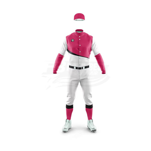 Custom <b>Baseball</b> Jersey Men's Full Sleeve Team Number Print Breathable Polyester Uniform Adult Regular Fit Pink White Color - Product Image 2