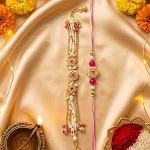 Designer Party Bracelet for Bhai Bhabhi Rakhi Pair Handmade Traditional Wrist Bracelet Raksha Bandhan <b>Gift</b> Set - Product Image 2