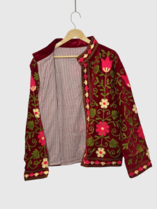 Veste en velours brodée de fleurs, col mandarin, manches longues, taille plus, style blouson pour femmes, hiver - Product Image 3