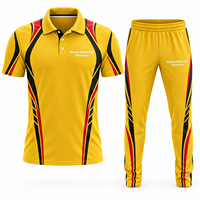 Uniforme de cricket jaune pour homme Khawaja Rafique Ullah Enterprises, impression par transfert thermique, évacuation de l'humidité, coupe régulière, short.