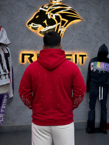 <b>Red</b> <b>Men's</b> Zip-Up Hoodie Oversized Streetwear Embroidery Letter Design Front Logo Autumn Wear Cotton Rhinestones <b>Sweatshirt</b> - Product Image 6