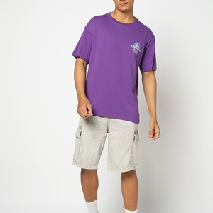 Hip Hop Men Light Gray Eco Friendly Solid <b>Cargo</b> Bermuda <b>Shorts</b> with Elastic Waist and Pockets Vintage Style Woven Cotton Fabric - Product Image 2
