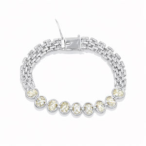 Bracelet de luxe certifié en argent sterling 925 plaqué or et rhodium, avec pierre ovale en aquamarine jaune et chaîne maille à neuf pierres - Product Image 5