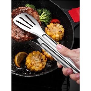 SUS 304 Gold Stainless Steel Food Tongs Heavy Duty Slotted <b>BBQ</b> Steak Tong Metal Cooking Bread Clip Kitchen Utensils Wholesale - Product Image 3