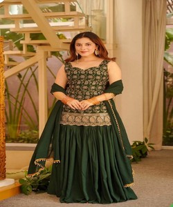 Celebrity Style Georgette Salwar Suit Fancy Party Wedding Ethnic Boutique Collection Latest Green <b>Floor</b>-Length In-Stock Women's - Product Image 1