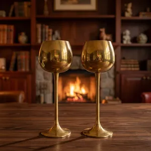 Handcrafted Brass Wine <b>Goblet</b> Long Stem Metal Drinking <b>Glass</b> Luxury Golden Barware Elegant Table Decor - Product Image 6