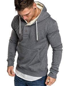 Sudadera con Capucha Azul Marino para Hombre, con Detalle de Botones, Corte Regular, Informal, de Punto, de Algodón, para Otoño - Product Image 3