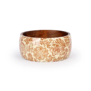 Tazón de Madera Hecho a Mano con Diseño Floral para Servir Alimentos, Regalo, Madera de Acacia de Calidad, Tazón de Madera Esmaltada para Servir - Product Image 1