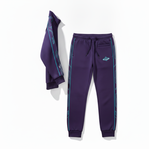 Conjunto Deportivo Unisex Morado, Chaqueta con Cierre Completo y Pantalones con Estampado Geométrico, Transpirable, Estilo Deportivo, Ropa de Otoño - Product Image 5