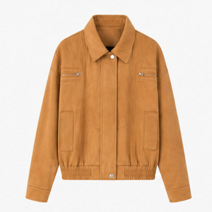 Blouson bomber en daim camel pour femme |   Veste décontractée à fermeture éclair surdimensionnée |   Fabricant OEM ODM sur mesure en gros - Product Image 1