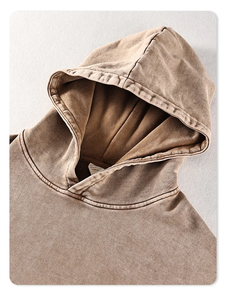 เสื้อฮู้ดดี้ทรงโอเวอร์ไซส์ผ้าคอตตอนหนานุ่มคุณภาพสูง ล้างสีแบบ Stone Washed ทรงหลวมสไตล์สตรีทแวร์สำหรับผู้ชาย  แบบไหล่ตก  สามารถสั่งทำได้ - Product Image 3