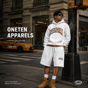 Short décontracté pour homme en coton 100% French Terry sans couture, avec ceinture imprimée léopard et broderie blanche sur le devant, collection été ONETEN - Product Image 6