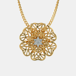 Yellow Gold Layered Floral Lab Grown Diamond Pendant Necklace - Product Image 1