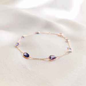 Natural Precious Tanzanite <b>Gemstone</b> Bezel Set 925 Sterling Silver Gold Plated Minimalist Adjustable Chain Women's Gift <b>Bracelet</b> - Product Image 5
