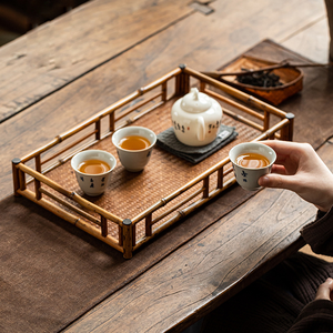 Multipurpose <b>Round</b> Rectangular Bamboo <b>Brushed</b> Serving Tray Decorative Customized Catering Household Tea Coffee Kitchen Storage - Product Image 4