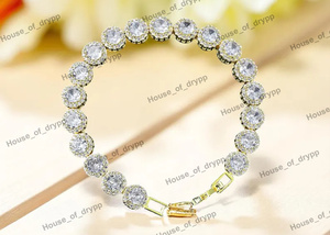 Pulsera de tenis con corte redondo y halo de diamantes de moissanita, plata 925, joyería con incrustaciones, regalo elegante para mujer - Product Image 2