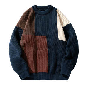 <b>Mens</b> Color Block <b>Sweater</b> Long Sleeve Crew <b>Neck</b> Knit Winter <b>Sweater</b> Warm Breathable Anti Pilling Casual <b>Sweater</b> Custom Logo - Product Image 1