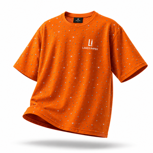 OEM Custom Orange Rhinestone T <b>Shirt</b> <b>Men</b> Oversized Streetwear Casual Short Sleeve Crew Neck Sparkle Graphic Tee Fashion Apparel - Product Image 2