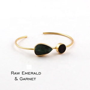 Natural Rough Emerald Gemstone <b>Bangle</b> Jewelry Gold Plated Adjustable Handmade Collet Setting <b>Bangles</b> <b>Bracelet</b> Gift for Girls - Product Image 1