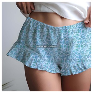 Nouveaux shorts à volants imprimés indigo pour femmes, collection été, en coton, pour la plage, pour femmes et filles - Product Image 5