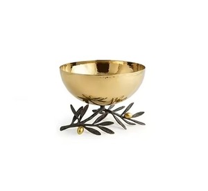 Tazón de metal 304 apto para alimentos con soporte de rama de olivo, diseño vintage dorado pulido para uso decorativo, tazón para servir. - Product Image 4