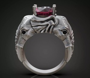 Bague de luxe en argent sterling 925 avec tête d'éléphant, pierre rose, design royal animal, bijoux pour hommes et femmes - Product Image 4