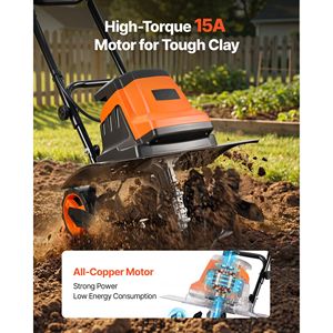 18-Inch Garden Rototiller with 15 Amp Motor Heavy Duty Steel Electric Corded Tiller <b>Cultivator</b> & Tilling Machine - Product Image 2