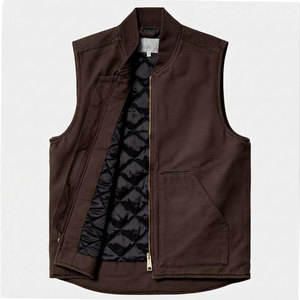 Gilet en toile pour homme à fermeture éclair, avec poche kangourou, coutures renforcées, respirant, personnalisable avec logo, prix de gros, best-seller - Product Image 2