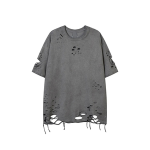 Camiseta de Manga Corta para Hombre, Estilo Hip Hop, Oversize, 100% Algodón Lavado, Doble Capa, Desgastada, Ecológica, Lisa - Product Image 1