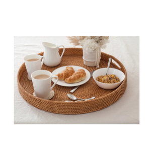 Multipurpose Rattan Woven Serving Storage <b>Tray</b> With Handles For Coffee Snacks <b>Breakfast</b> Cane Organizer <b>Tray</b> Basket For Tableware - Product Image 2
