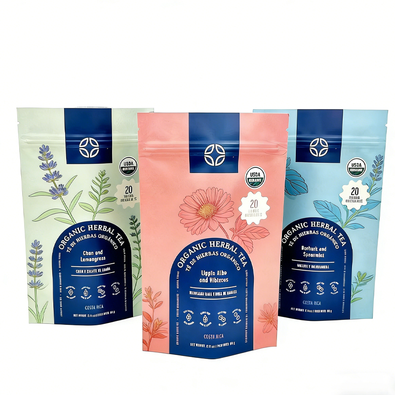 Custom Printed LOGO Aluminum Foil Food Grade Kraft Paper Doypack 100g 250g 500g Stand-up Zipper Pouch Packaging Tea Plastic Bag