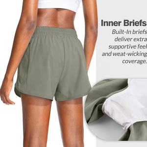 Pantalones cortos deportivos de algodón de cintura alta personalizados para mujer, transpirables, cómodos, cintura elástica, bolsillo, lavado en caliente para entrenamiento de correr - Product Image 3