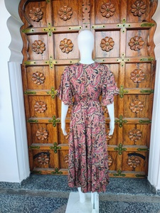 Vestido Maxi Holgado de Verano para Mujer, Estilo Vintage, Ecológico, con Volantes, Cuello en V, Manga con Volantes, de Seda, Informal, Tejido Natural, ODM - Product Image 2