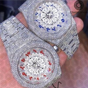 Charm_Jewells Montre de luxe en acier inoxydable incrustée de diamants, analogique à quartz, 42 mm, fermoir pliant, unisexe - Product Image 4