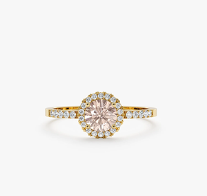 Bague de fiançailles de luxe vintage plaquée or avec halo de diamants de laboratoire haute pureté pour femme, certifiée IGI, cadeau de mariage et d'anniversaire - Product Image 1