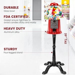 15 Inch Commercial Red Gumball <b>Machine</b> Key Operated <b>Candy</b> Dispenser with Stand Coin Op Bubble Gum <b>Machine</b> - Product Image 6