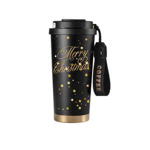 316 Black Stainless Steel Vacuum <b>Insulated</b> Coffee <b>Mug</b> with Lid with Dual drinking and various gold pattern - Product Image 5