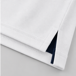Chemise décontractée pour homme à manches courtes en tricot 100% coton respirant, col boutonné, couleur bleu marine et blanc - Product Image 6