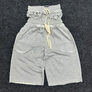 Shorts décontractés pour hommes à taille haute avec cordon de serrage, tissés 100 % coton respirant, couleur unie, coupe confortable, style streetwear classique - Product Image 1