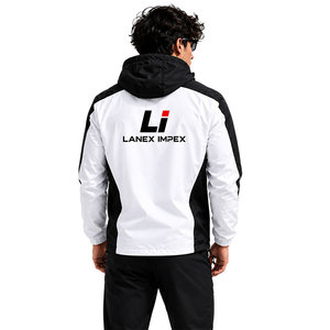 Chaqueta Cortavientos Personalizada Blanca y Negra con Capucha, Ligera, Impermeable, para Actividades al Aire Libre, Deportes, Running, Senderismo - Product Image 4