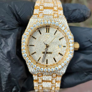 Reloj Cronógrafo de Lujo para Hombre con Diamantes de Moissanita y Cuarzo, de Acero Inoxidable y Aleación, con Cristal de 5mm y Diseño de Moneda, Estilo Iced Street - Product Image 1