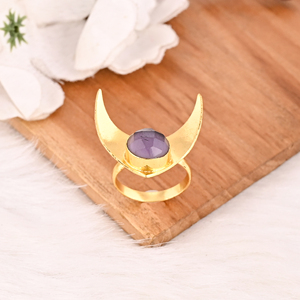 Trendy Rose <b>Quartz</b> Gemstone Brass <b>Ring</b> for Women Gold Plated Adjustable Fashion Jewelry - Product Image 4