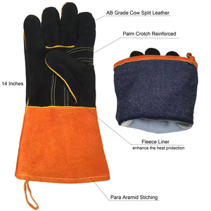 14 Inches Palm Reinforced Fleece Lining Cow Split Leather Heat Resistant Welding <b>Gloves</b> Hot Sale Safety Work <b>Gloves</b> For Welder - Product Image 2