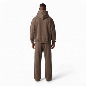 Conjunto Deportivo de Alta Calidad para Hombre, Corte Holgado, Lavado Ácido, Estilo Desgastado, Sudadera con Capucha de Felpa de Algodón de Color Sólido y Pantalones Jogger - Product Image 6