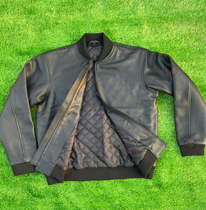 Blouson Bomber Varsity en Cuir Véritable de Haute Qualité, Coupe-Vent Tendance Streetwear Personnalisé, Col Montant Hiver, Logo Frontal - Product Image 4