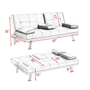 Sofá Cama Multifuncional de Cuero Naranja de 67 Pulgadas con Doble Plegado y Mesa de Centro - Product Image 6